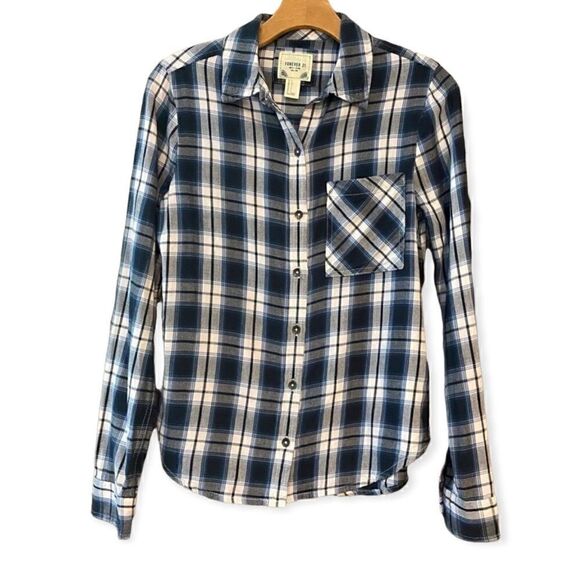 Forever 21 Sz S Blue Plaid Western Button Down Farmcore Shirt - Picture 1 of 8